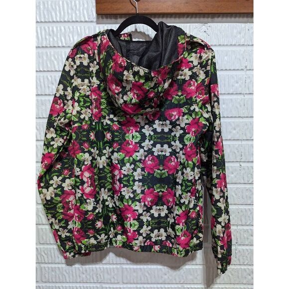 Volcom Women's Multi-Color Floral Front-Zip Long-Sleeve Hooded Windbreaker Size - Picture 3 of 10